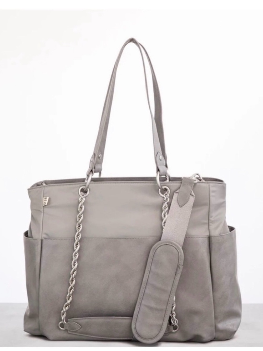 BEIS Gray Convertible Diaper Tote with Chain Detail